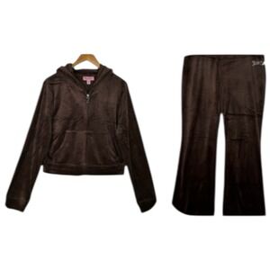 Juicy Couture Brown Sugar Velour Zip Hoodie Pants‎ Set XL Rhinestone Y2K NWT